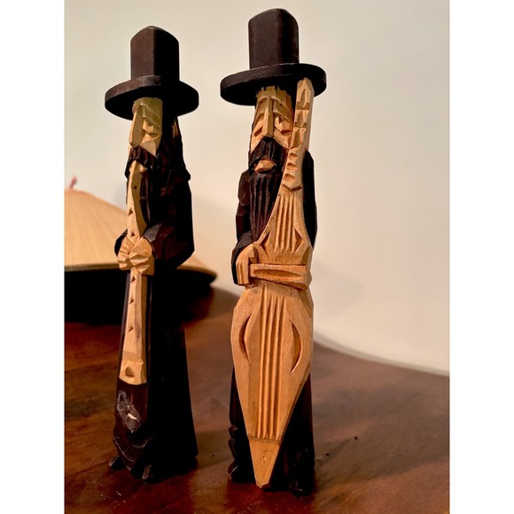 Vintage 10,5" Hand Carved 2 Statue Figurine Man Judaica Jewish from Europe - Picture 7 of 11